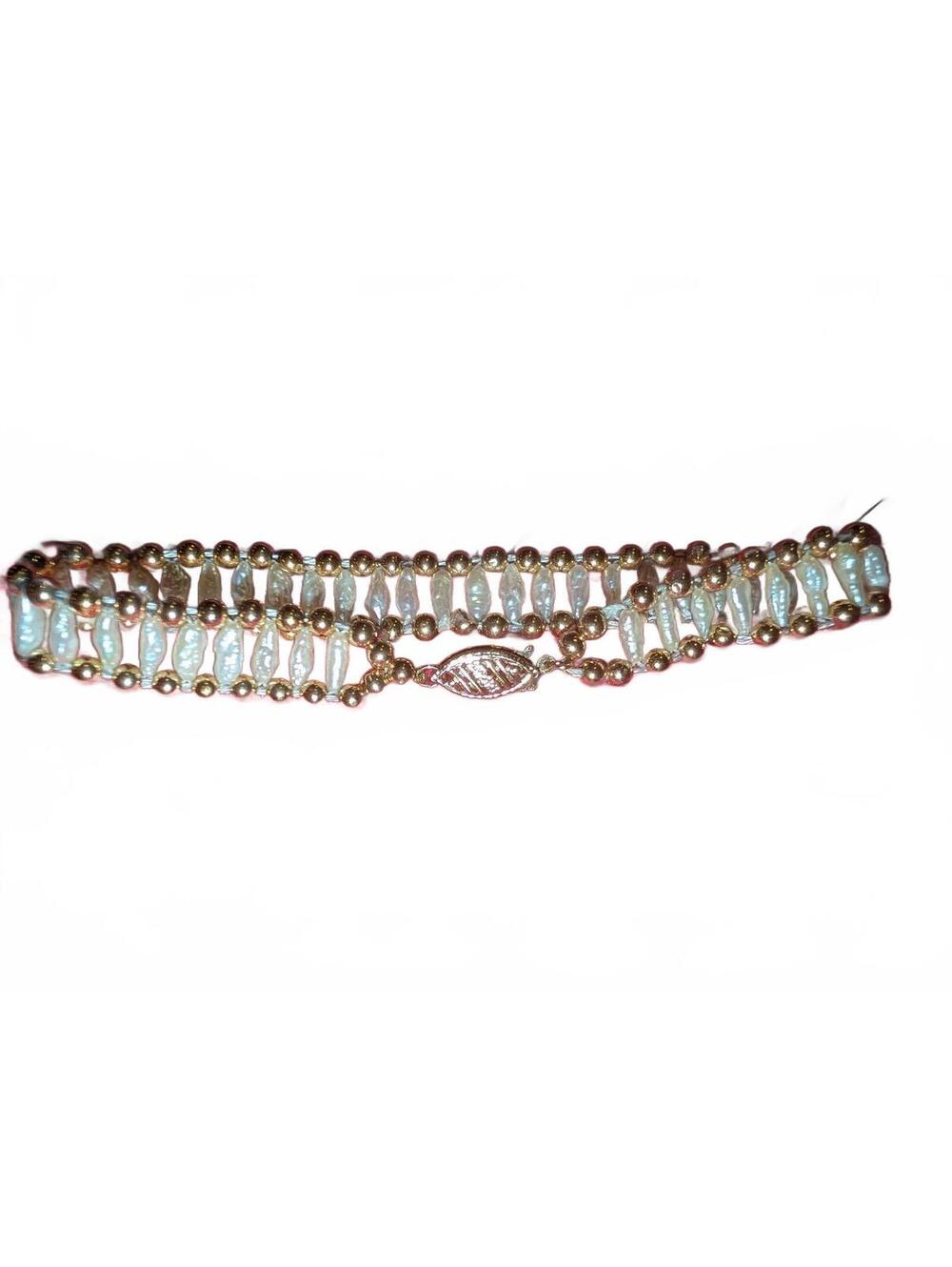 14K Yellow Gold and Freshwater Pearls Ladies Bead Design Bracelet 7"